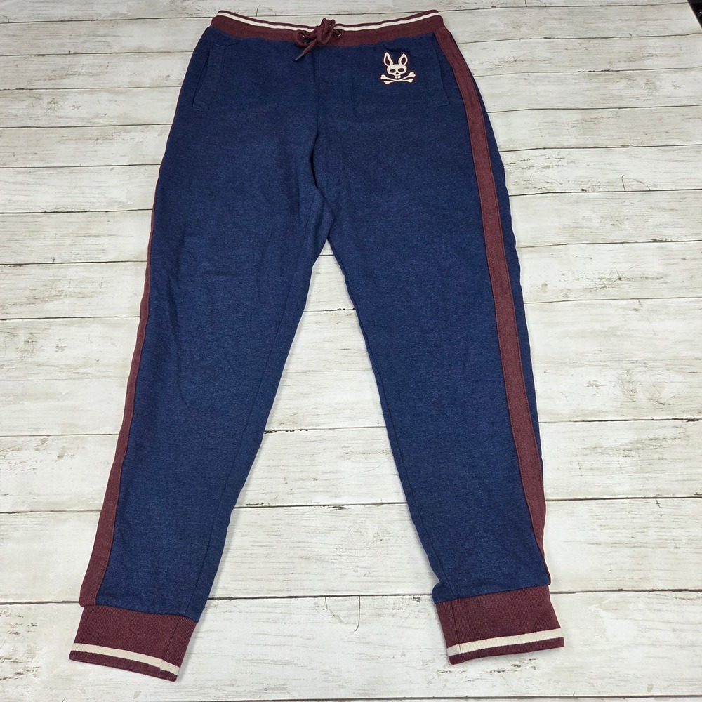 Psycho Bunny Jogger Sweatpants Side Stripe Men S Navy Blue Burgundy Logo